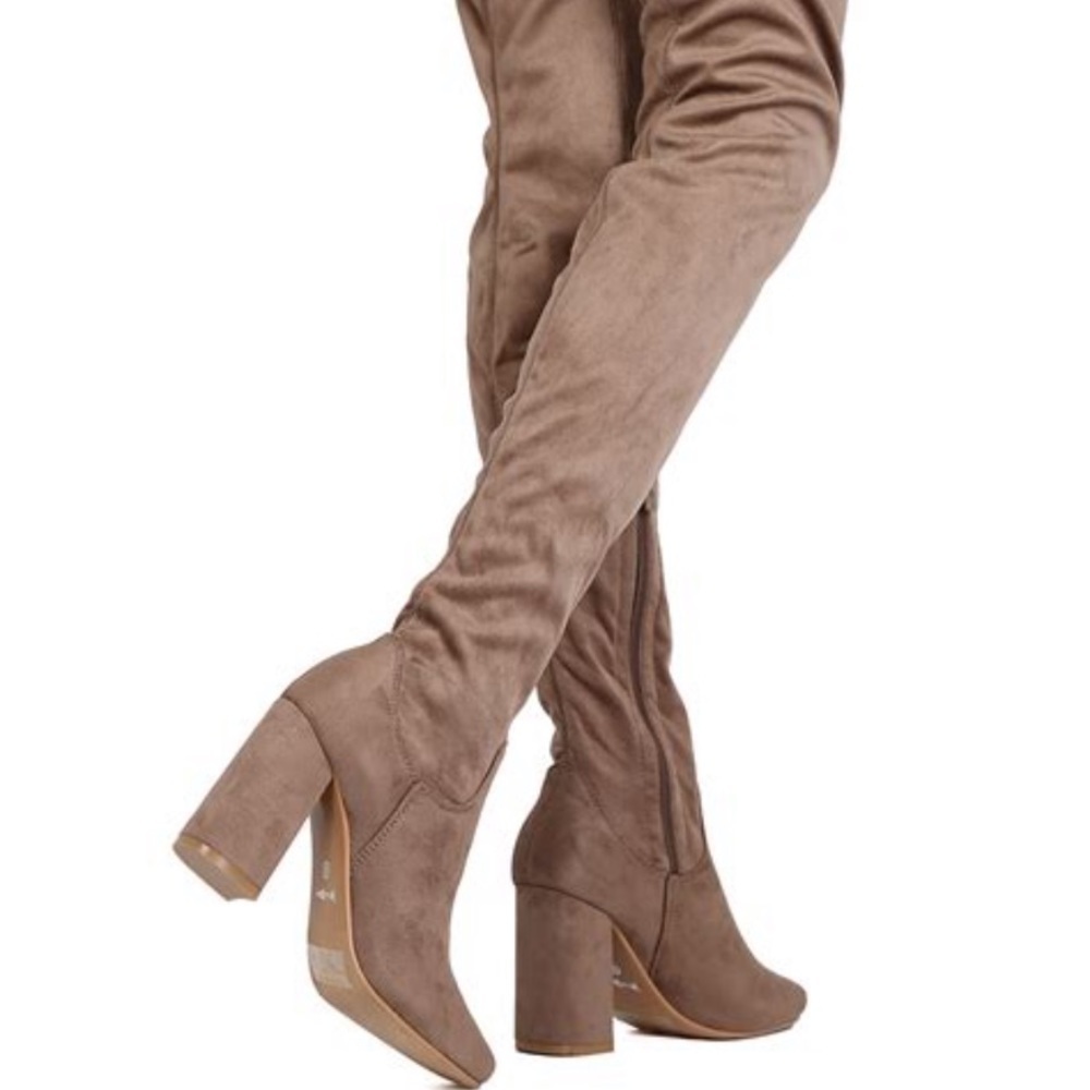 Taupe Vegan Suede OTK Boots - Picture 2 of 3